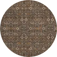 Photo of 8' Round Chocolate Round Floral Washable Non Skid Indoor Outdoor Area Rug