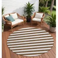 Photo of 8' Round Chocolate Round Striped Washable Non Skid Indoor Outdoor Area Rug