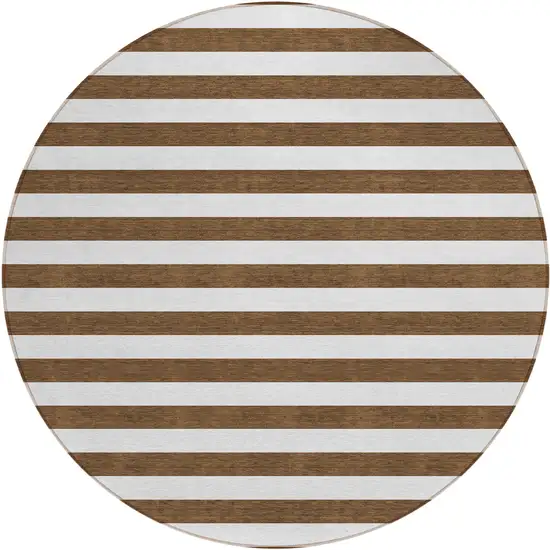 8' Round Chocolate Round Striped Washable Non Skid Indoor Outdoor Area Rug Photo 2