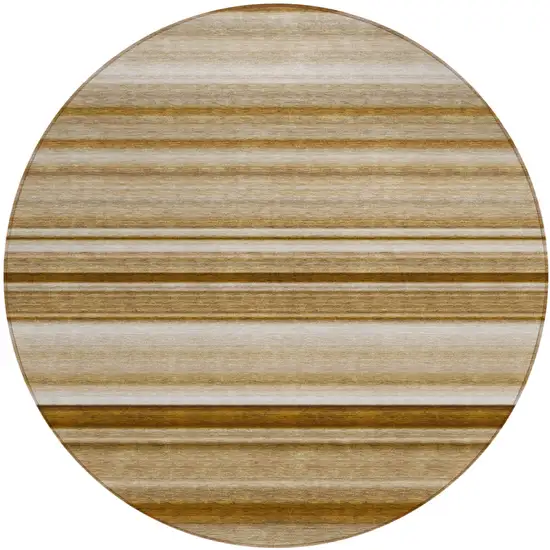 Chocolate Round Striped Washable Non Skid Indoor Outdoor Area Rug Photo 2