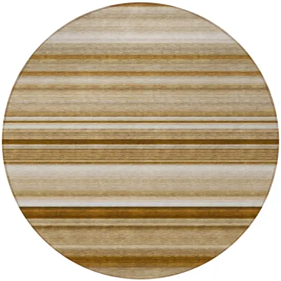 Chocolate Round Striped Washable Non Skid Indoor Outdoor Area Rug Photo 4