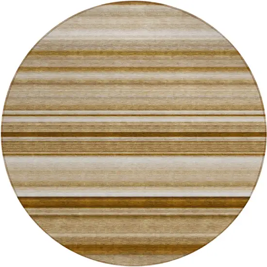 8' Round Chocolate Round Striped Washable Non Skid Indoor Outdoor Area Rug Photo 2