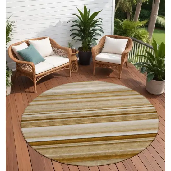 8' Round Chocolate Round Striped Washable Non Skid Indoor Outdoor Area Rug Photo 1