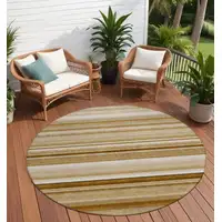 Photo of 8' Round Chocolate Round Striped Washable Non Skid Indoor Outdoor Area Rug