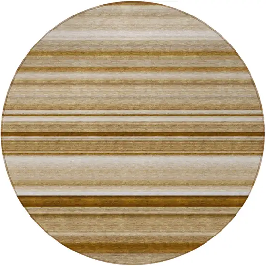 8' Round Chocolate Round Striped Washable Non Skid Indoor Outdoor Area Rug Photo 5