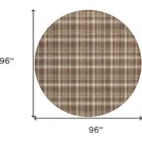 Photo of 8' Round Chocolate and Ivory Round Plaid Washable Non Skid Indoor Outdoor Area Rug