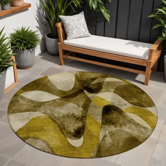 8' Round Coffee Round Abstract Washable Non Skid Indoor Outdoor Area Rug Photo 1