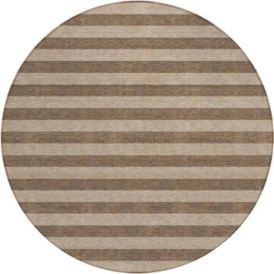 8' Round Coffee Round Striped Washable Non Skid Indoor Outdoor Area Rug Photo 2