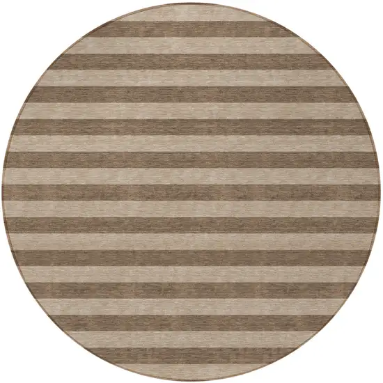 Coffee Round Striped Washable Non Skid Indoor Outdoor Area Rug Photo 4