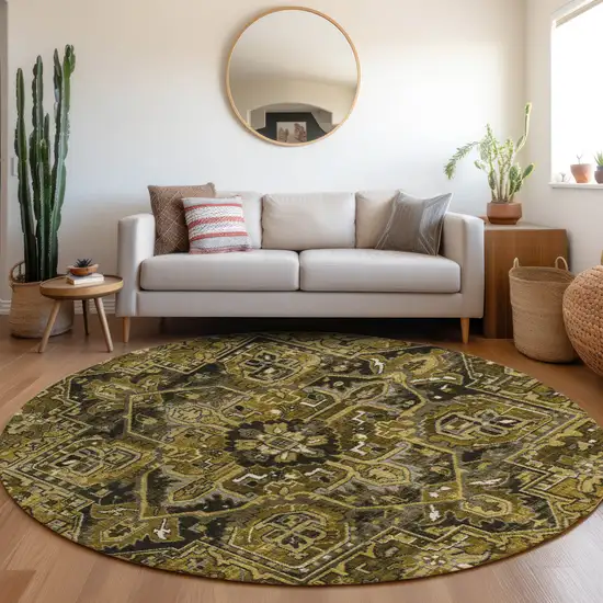 8' Round Coffee and Gray Round Oriental Washable Non Skid Indoor Outdoor Area Rug Photo 9