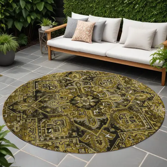 8' Round Coffee and Gray Round Oriental Washable Non Skid Indoor Outdoor Area Rug Photo 1