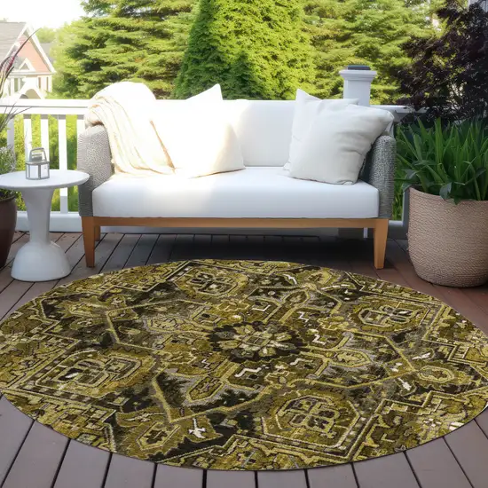 8' Round Coffee and Gray Round Oriental Washable Non Skid Indoor Outdoor Area Rug Photo 8