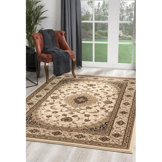 5' Round Cream Floral Medallion Area Rug Photo 7