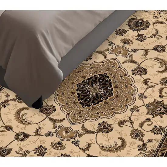 5' Cream Round Oriental Power Loom Area Rug Photo 1