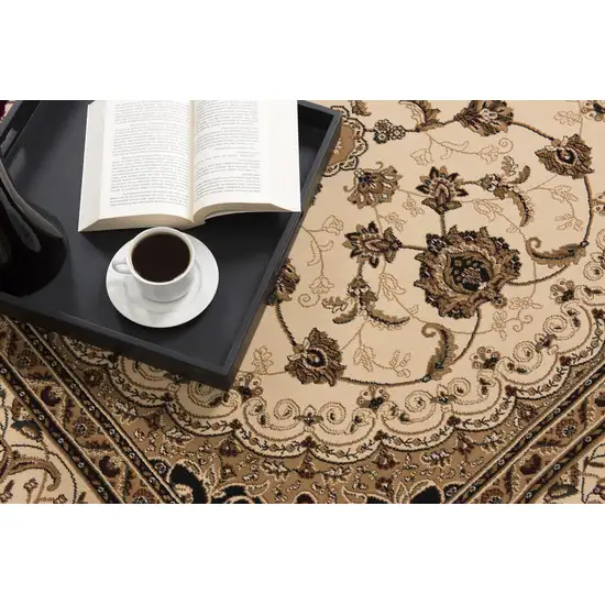 5' Round Cream Floral Medallion Area Rug Photo 2