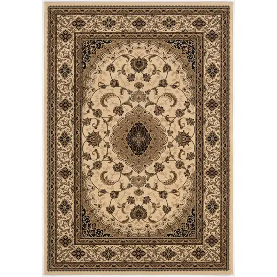 5' Round Cream Floral Medallion Area Rug Photo 4