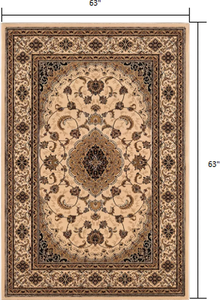 5' Round Cream Floral Medallion Area Rug Photo 1