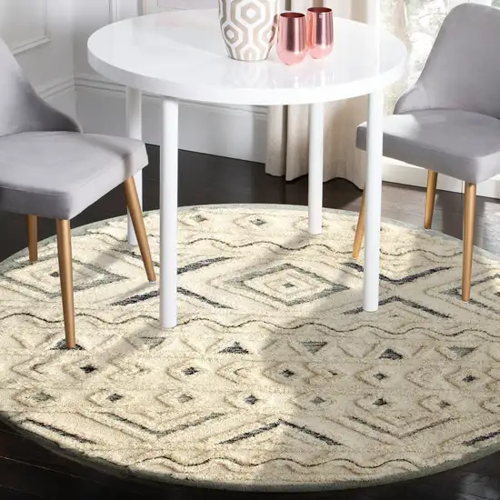 4' Round Cream Modern Geometric Area Rug Photo 7