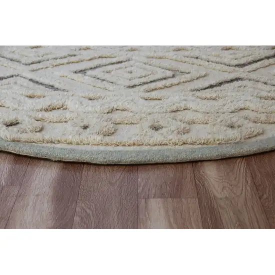 4' Round Cream Modern Geometric Area Rug Photo 5