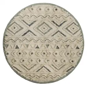 Photo of 4' Round Cream Modern Geometric Area Rug