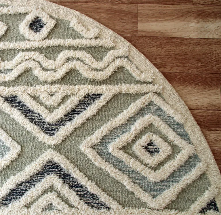 4' Round Cream Modern Geometric Area Rug Photo 3