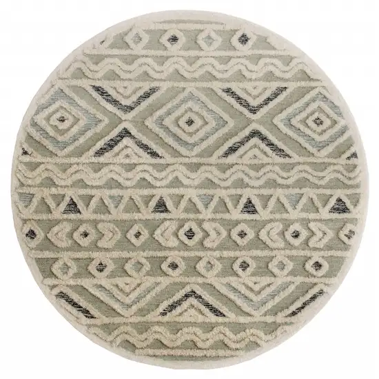 4' Round Cream Modern Geometric Area Rug Photo 1