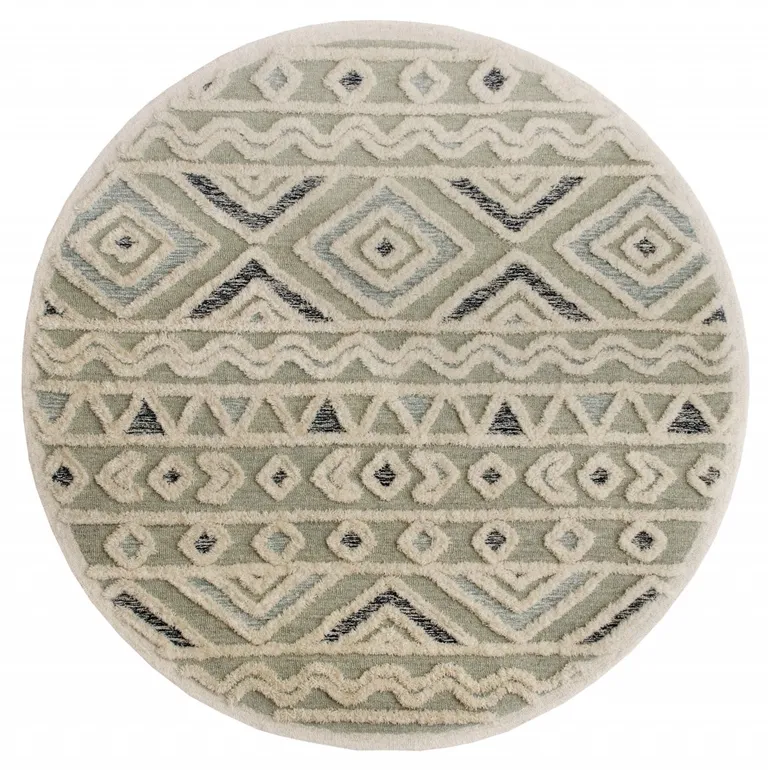 6' Round Cream Modern Geometric Area Rug Photo 1