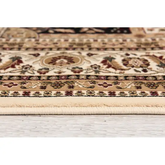 5' Round Cream Traditional Decorative Area Rug Photo 7