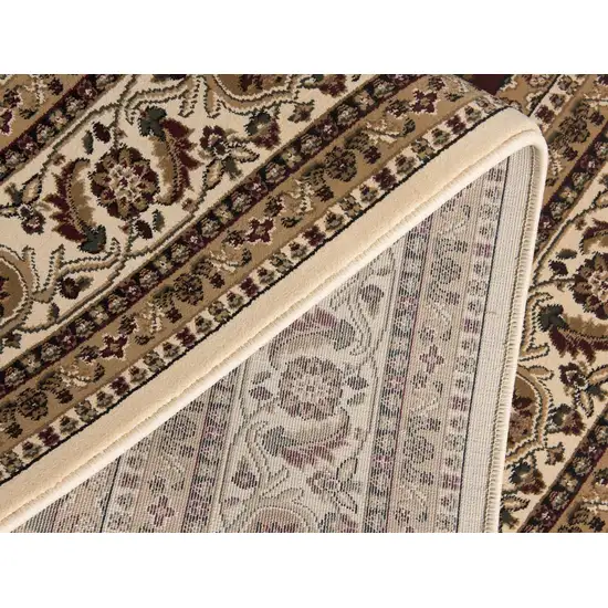 5' Cream Round Oriental Power Loom Area Rug Photo 5