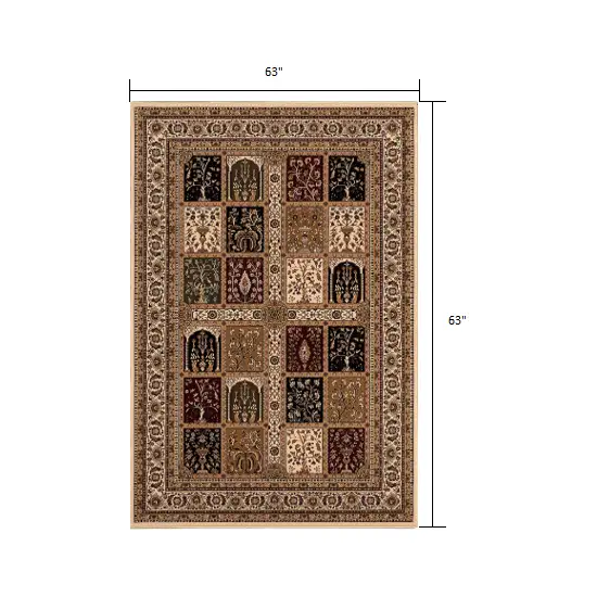 5' Round Cream Traditional Decorative Area Rug Photo 1