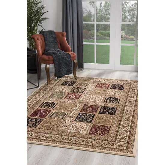 5' Round Cream Traditional Decorative Area Rug Photo 5