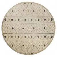 Photo of 4' Round Cream and Blue Stripe Diamond Area Rug