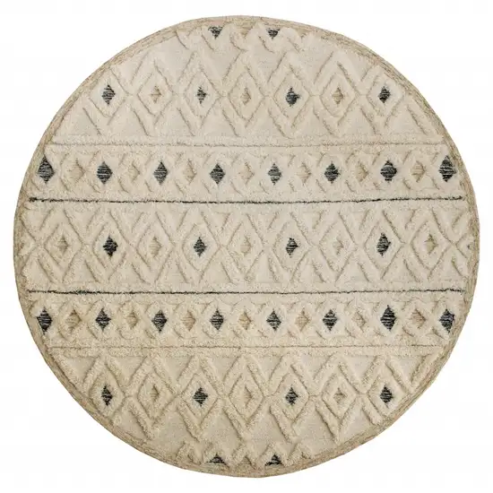 4' Round Cream and Blue Stripe Diamond Area Rug Photo 1