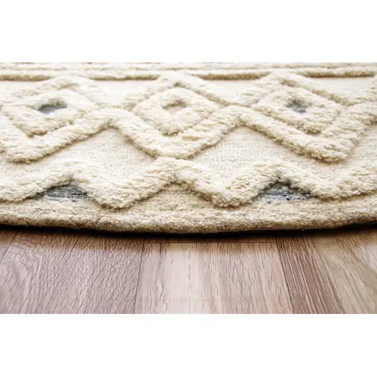 4' Round Cream and Blue Stripe Diamond Area Rug Photo 5