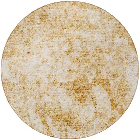 Cream and Gold Round Abstract Washable Non Skid Indoor Outdoor Area Rug Photo 5