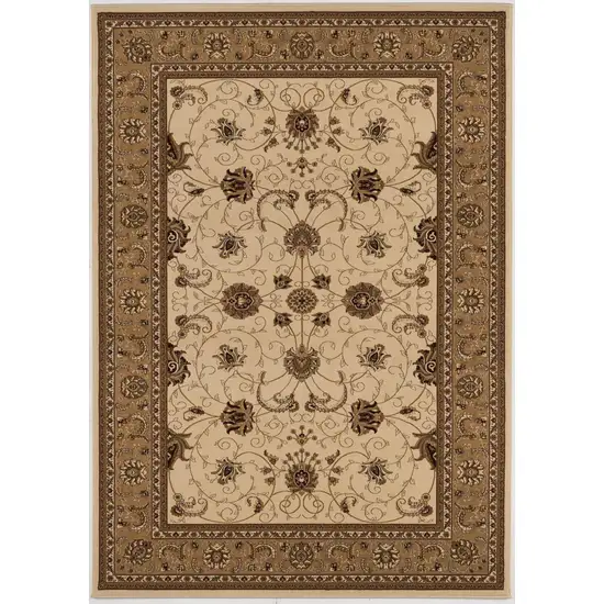 5' Round Cream and Tan Ornate Border Area Rug Photo 4