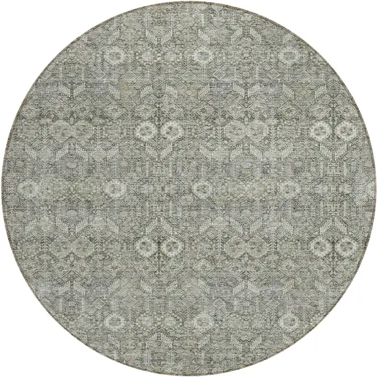 8' Round Cream and Tan Round Floral Washable Non Skid Indoor Outdoor Area Rug Photo 2