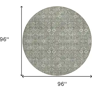 Photo of 8' Round Cream and Tan Round Floral Washable Non Skid Indoor Outdoor Area Rug