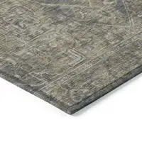 Photo of 8' Round Dark Moss Green and Gray Round Oriental Washable Non Skid Indoor Outdoor Area Rug