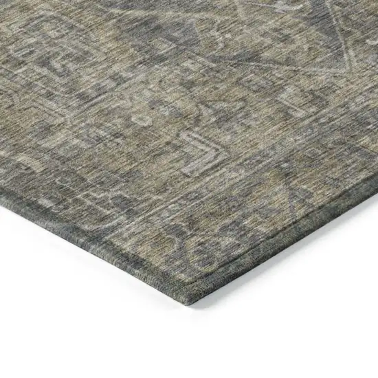 8' Round Dark Moss Green and Gray Round Oriental Washable Non Skid Indoor Outdoor Area Rug Photo 7