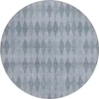 Photo of 8' Round Denim Blue Round Geometric Washable Non Skid Indoor Outdoor Area Rug