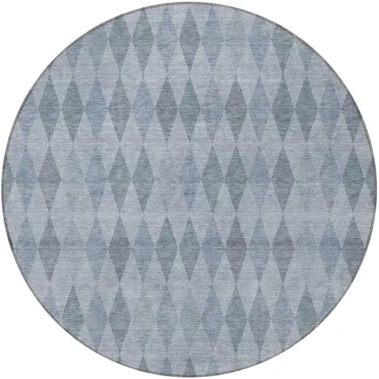 8' Round Denim Blue Round Geometric Washable Non Skid Indoor Outdoor Area Rug Photo 4