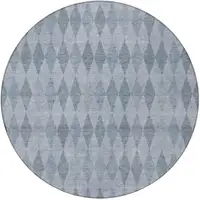 Photo of 8' Round Denim Blue Round Geometric Washable Non Skid Indoor Outdoor Area Rug