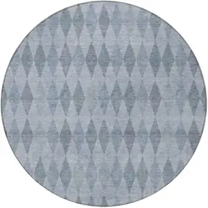 Photo of 8' Round Denim Blue Round Geometric Washable Non Skid Indoor Outdoor Area Rug