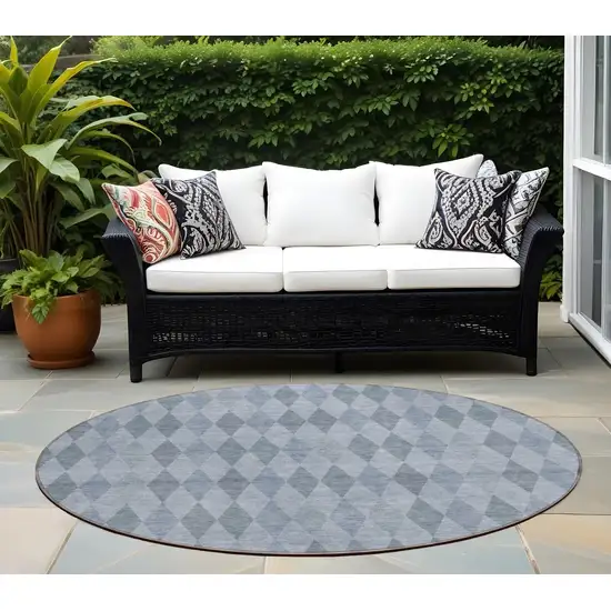 8' Round Denim Blue Round Geometric Washable Non Skid Indoor Outdoor Area Rug Photo 1