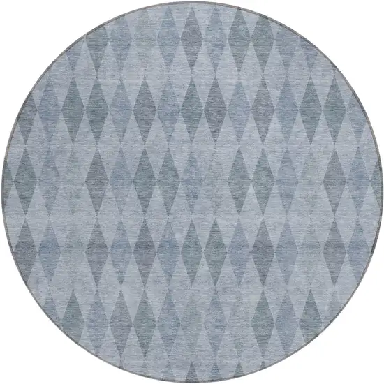 8' Round Denim Blue Round Geometric Washable Non Skid Indoor Outdoor Area Rug Photo 2