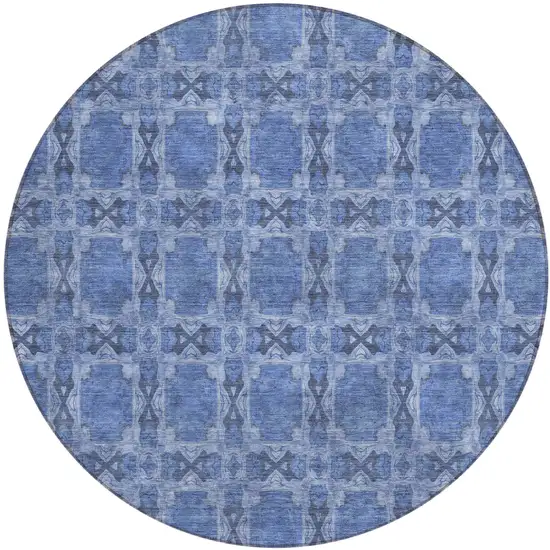 Denim Blue and Gray Round Floral Medallion Washable Non Skid Indoor Outdoor Area Rug Photo 2