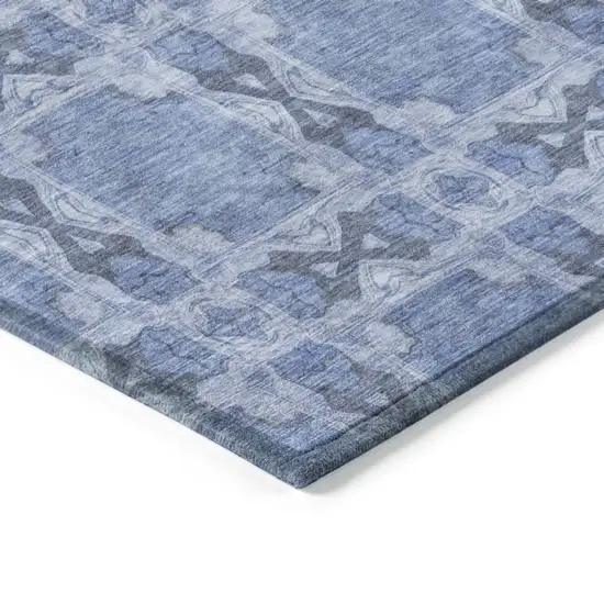 8' Round Denim Blue and Gray Round Floral Medallion Washable Non Skid Indoor Outdoor Area Rug Photo 7