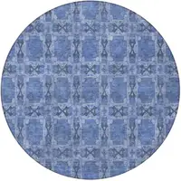 Photo of 8' Round Denim Blue and Gray Round Floral Medallion Washable Non Skid Indoor Outdoor Area Rug