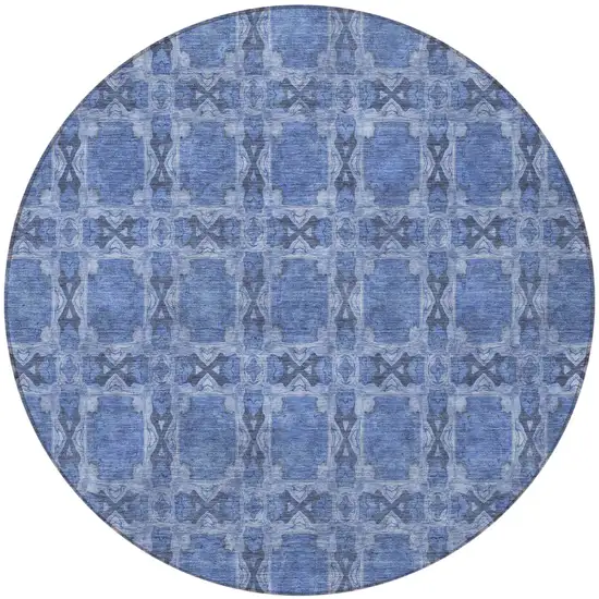 Denim Blue and Gray Round Floral Medallion Washable Non Skid Indoor Outdoor Area Rug Photo 5